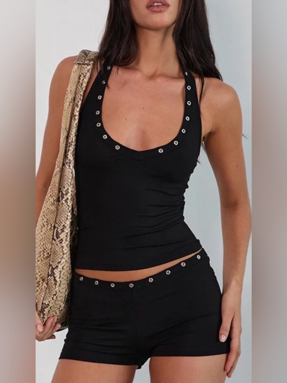 MOTEL ROCKS Black Grommet Halter Tank Top - 2 PIECE SET! NEW WITH TAGS!